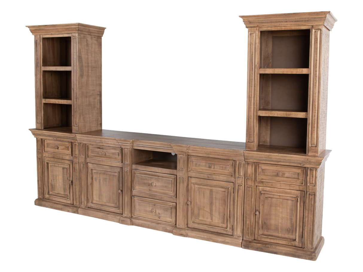 Rustic Brown 3-Piece Entertainment Wall Unit with Bookcase Piers & Storage Console