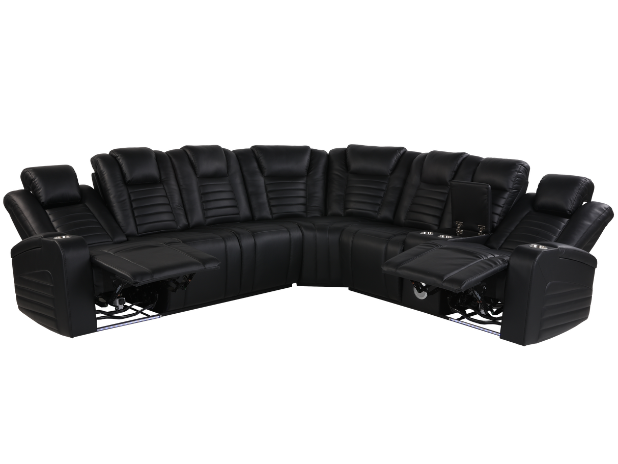 3 Piece Power Reclining Sectional with Power Adjustable Headrest/ Bluetooth Speakers/ wireless USB Charging, LED Light by Sara Collections | Bel Furniture