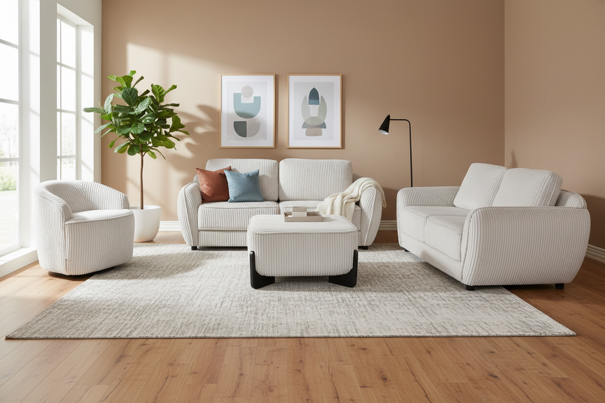 Modern Cream Corduroy 4-Piece Living Room Set (Sofa, Loveseat, Chair & Ottoman)