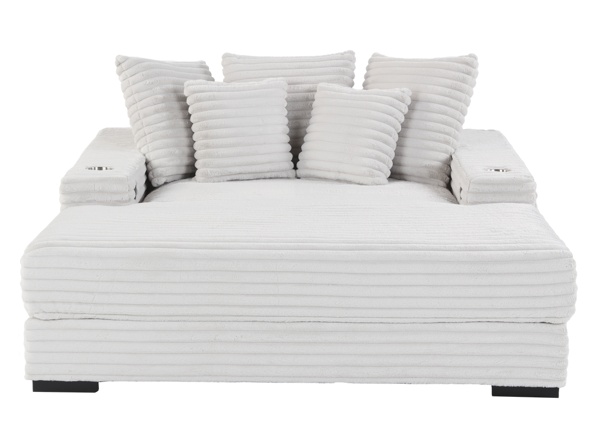 Modern Grey Velvet Chaise Lounge with Cup Holders and USB Charging Port by Sara Collections | Bel Furniture