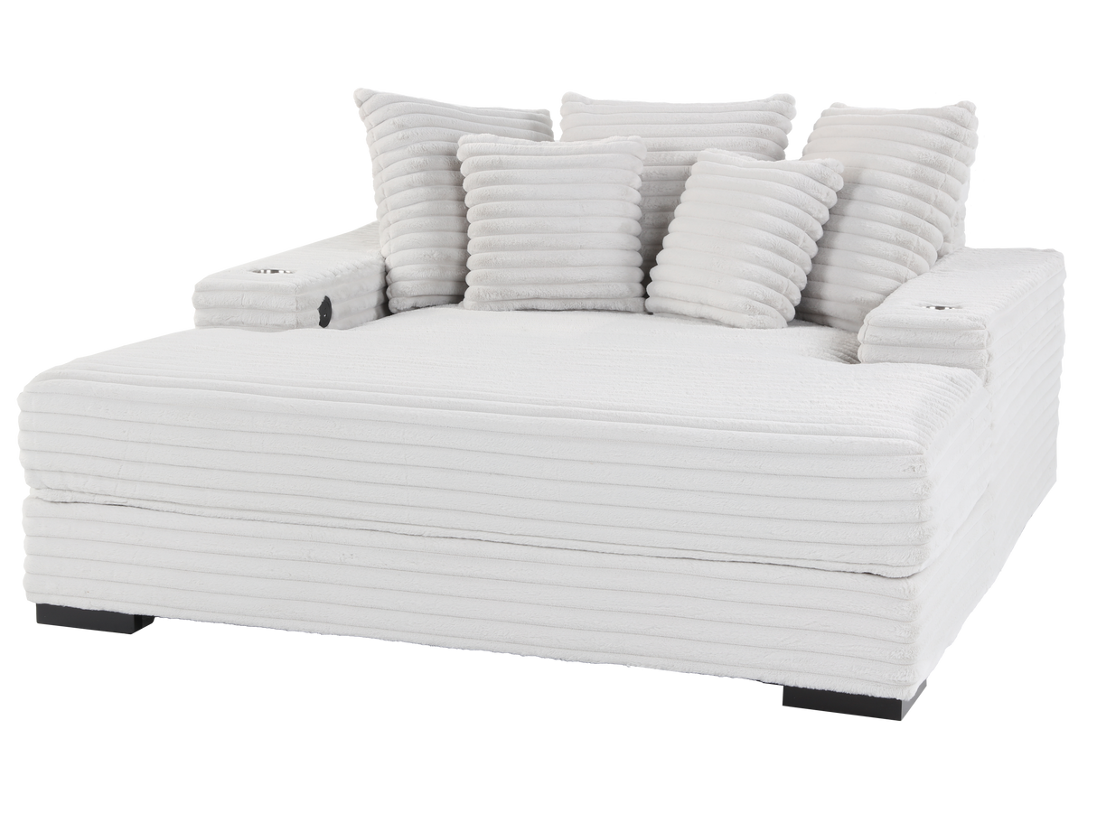 Modern Grey Velvet Chaise Lounge with Cup Holders and USB Charging Port by Sara Collections | Bel Furniture