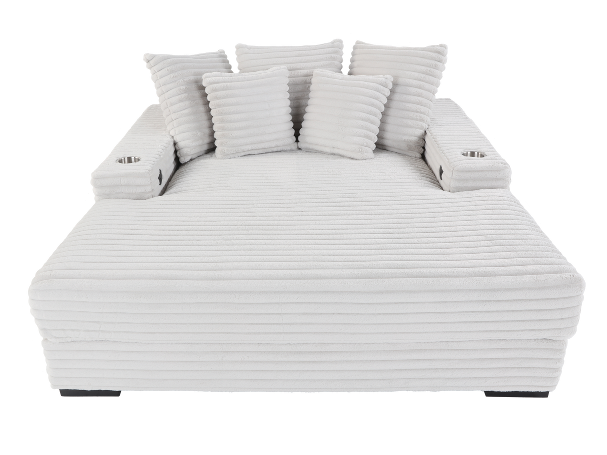 Modern Grey Velvet Chaise Lounge with Cup Holders and USB Charging Port by Sara Collections | Bel Furniture