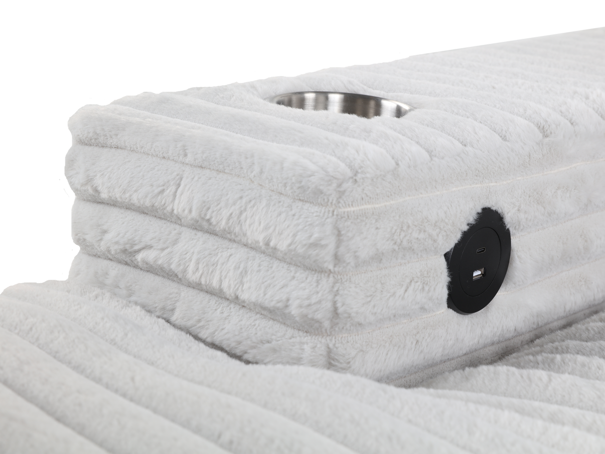 Modern Grey Velvet Chaise Lounge with Cup Holders and USB Charging Port by Sara Collections | Bel Furniture