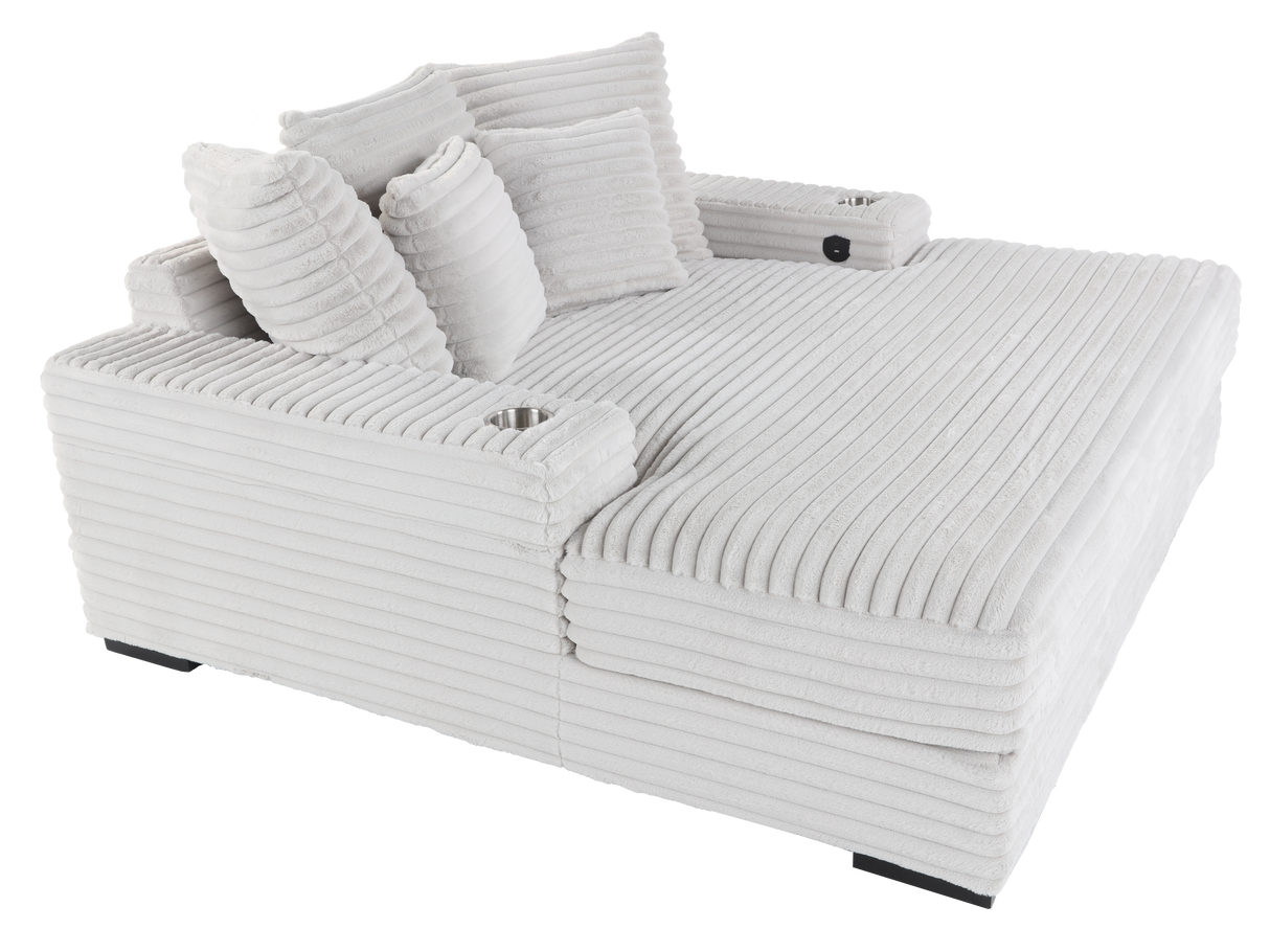 Modern Grey Velvet Chaise Lounge with Cup Holders and USB Charging Port by Sara Collections | Bel Furniture