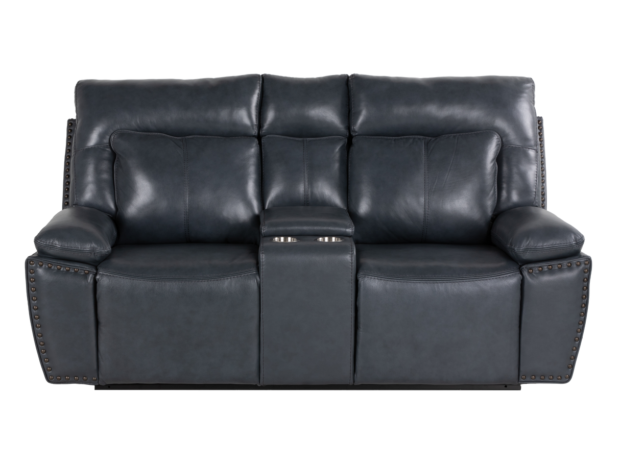 Modern 3-Piece Top Grain Leather Power Reclining Living Room Set with Console, Drop-Down Table, Cup Holders & USB (Slate)