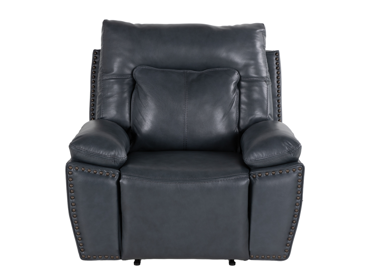 Modern 3-Piece Top Grain Leather Power Reclining Living Room Set with Console, Drop-Down Table, Cup Holders & USB (Slate)