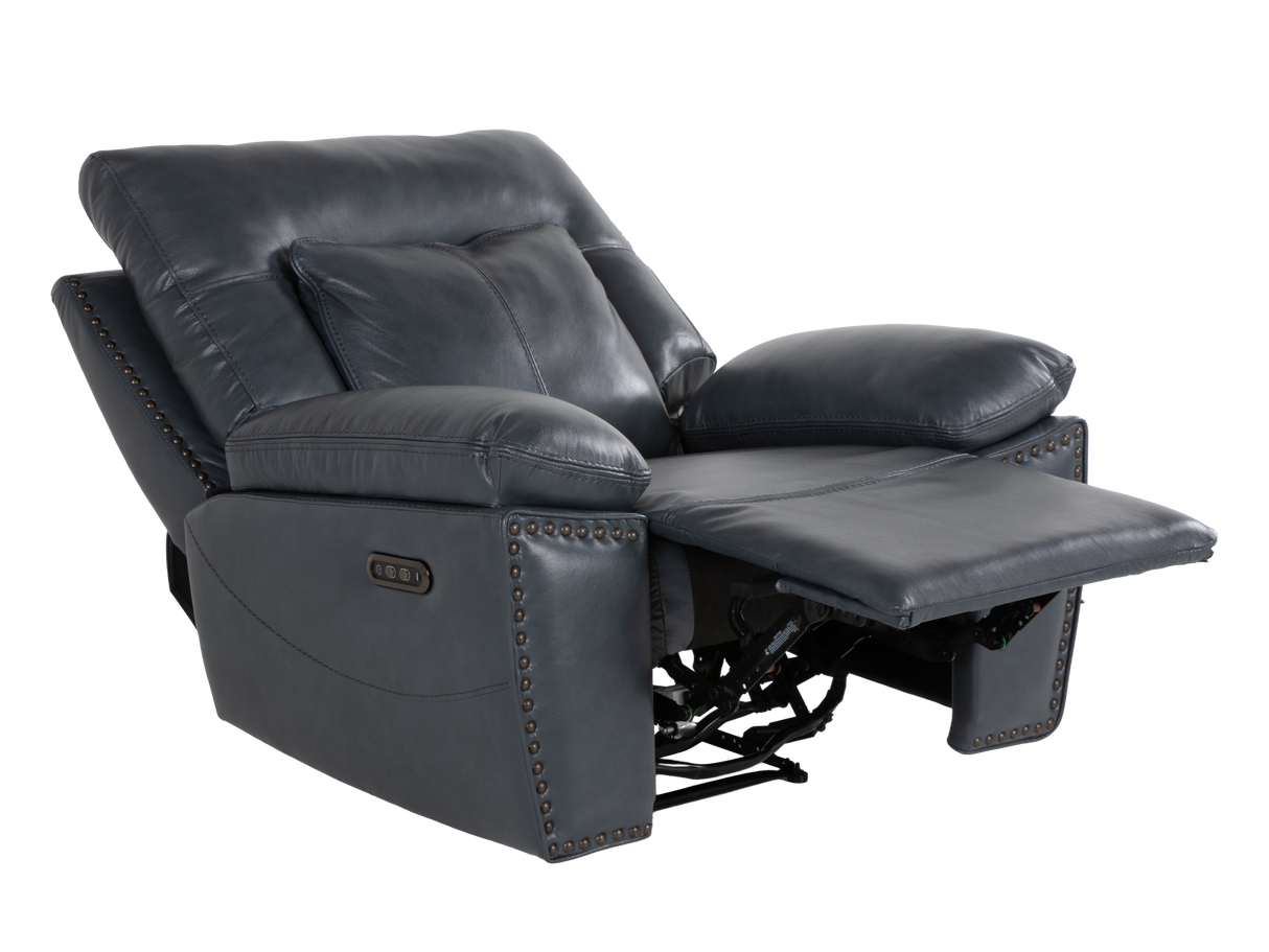Modern 3-Piece Top Grain Leather Power Reclining Living Room Set with Console, Drop-Down Table, Cup Holders & USB (Slate)