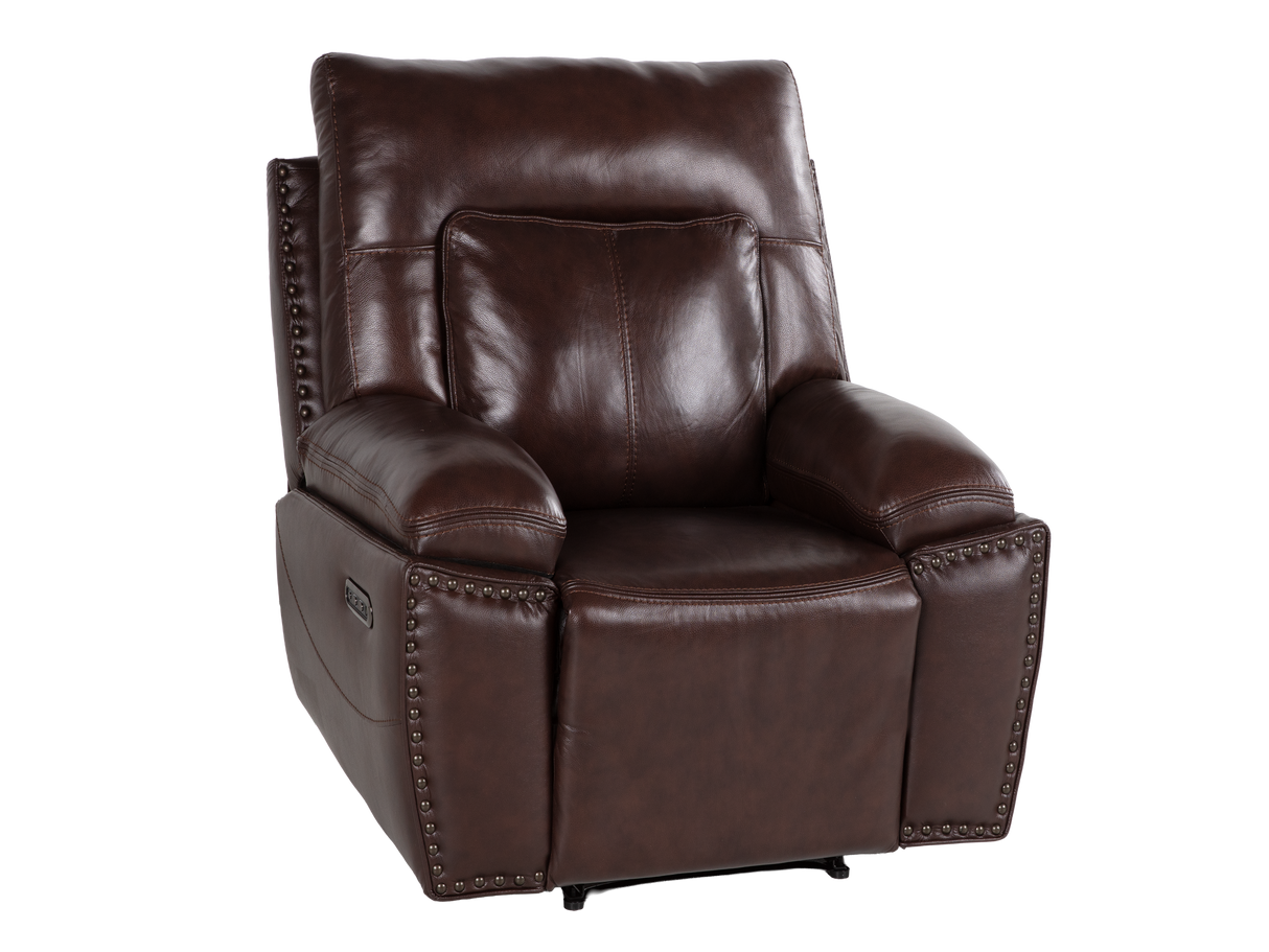 Dark Brown 3‑Piece Reclining Living Room Set with Top‑Grain Leather Seating