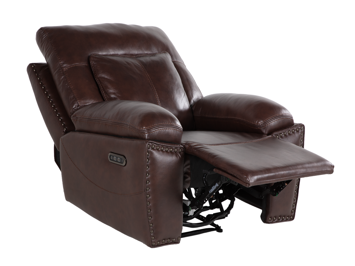 Dark Brown 3‑Piece Reclining Living Room Set with Top‑Grain Leather Seating