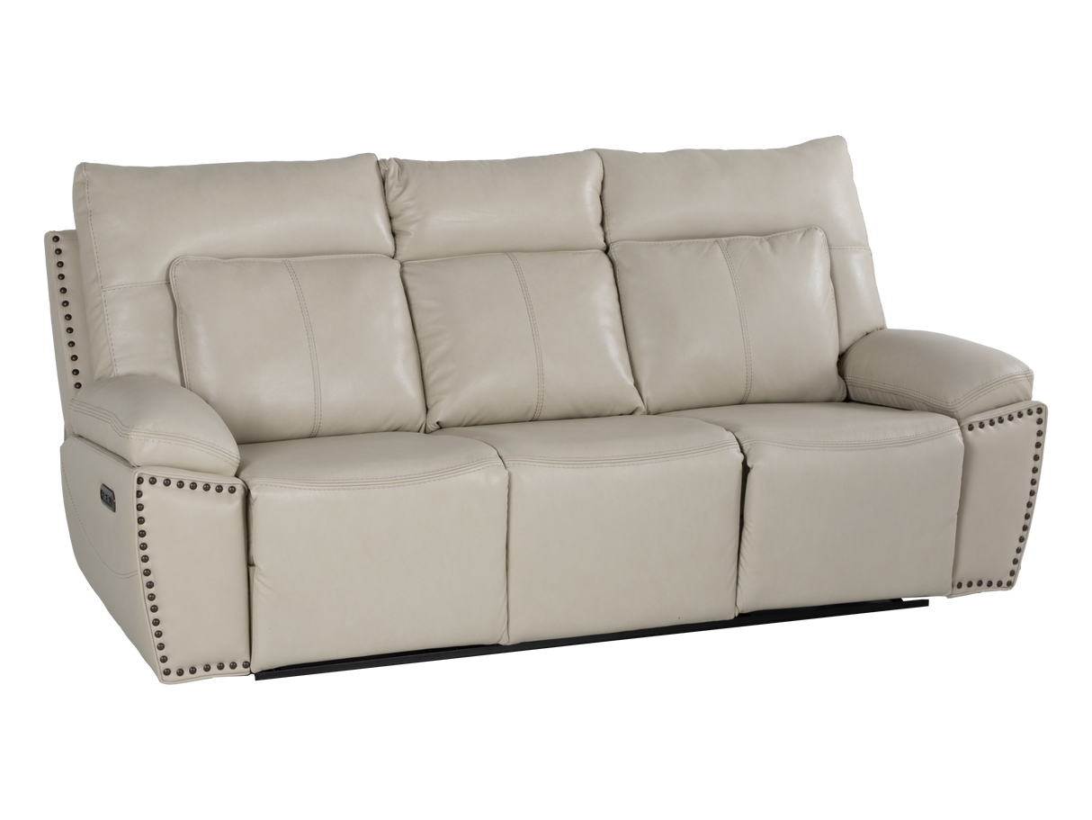 3-Piece Top Grain Leather Power Reclining Living Room Set with Console, Drop-Down Table, Cup Holders & USB (Cream)