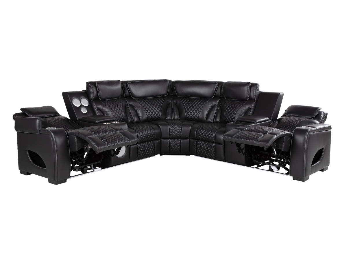 Black Power Reclining Sectional with Power Headrests, Speaker, Wireless Charging & LED Lighting