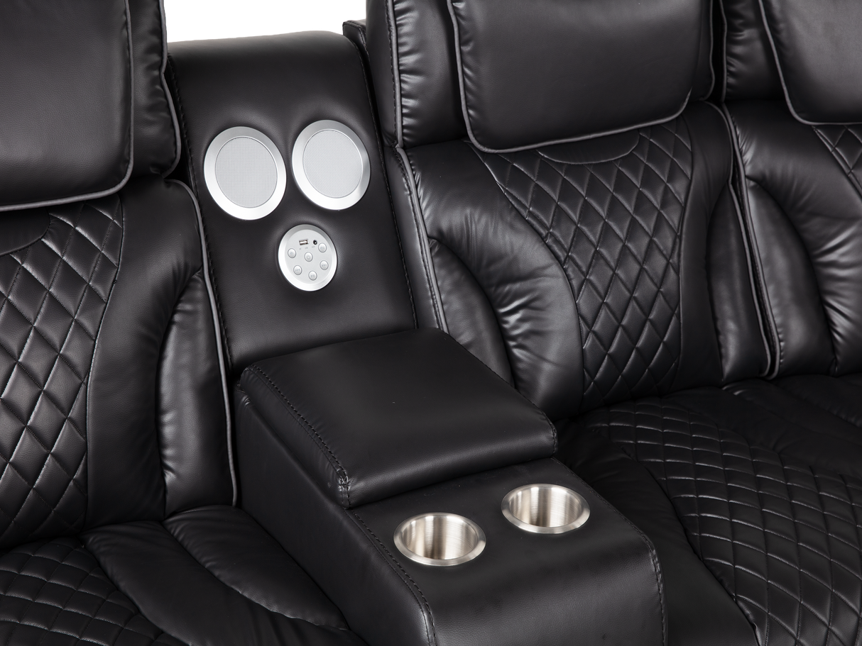 Black Power Reclining Sectional with Power Headrests, Speaker, Wireless Charging & LED Lighting