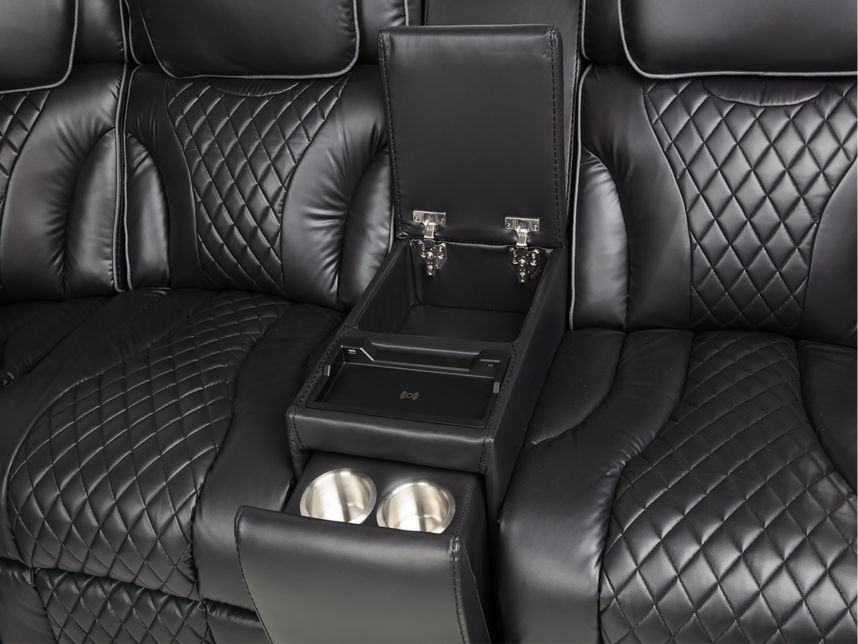 Black Power Reclining Sectional with Power Headrests, Speaker, Wireless Charging & LED Lighting