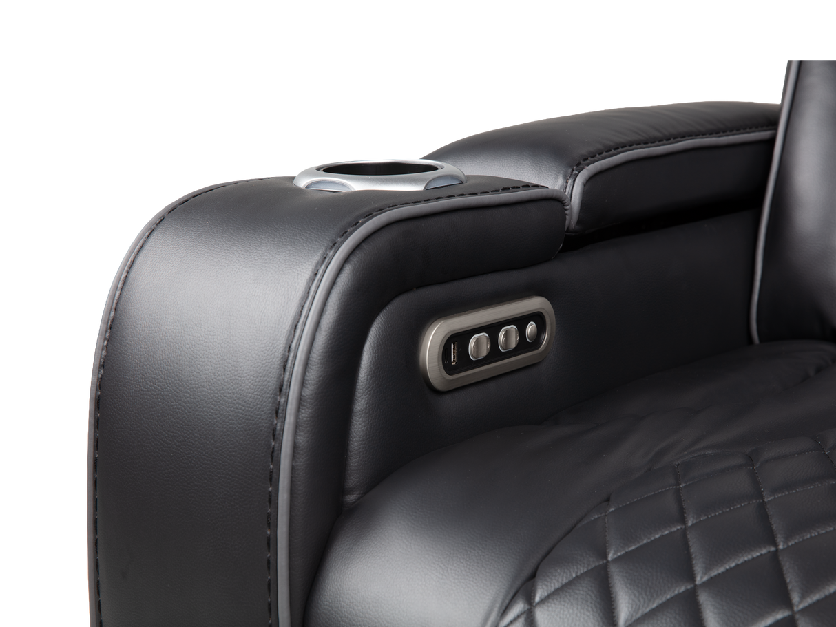 Black Power Reclining Sectional with Power Headrests, Speaker, Wireless Charging & LED Lighting