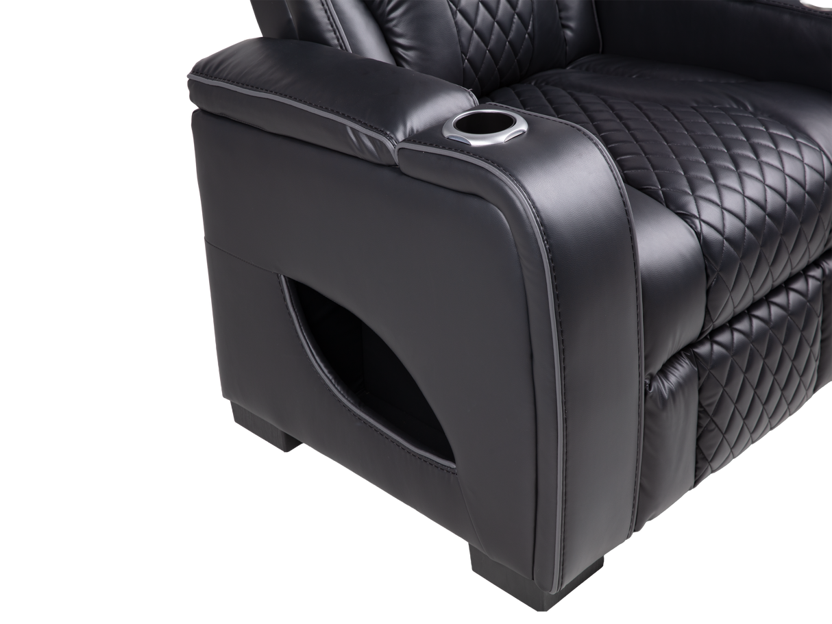 Black Power Reclining Sectional with Power Headrests, Speaker, Wireless Charging & LED Lighting