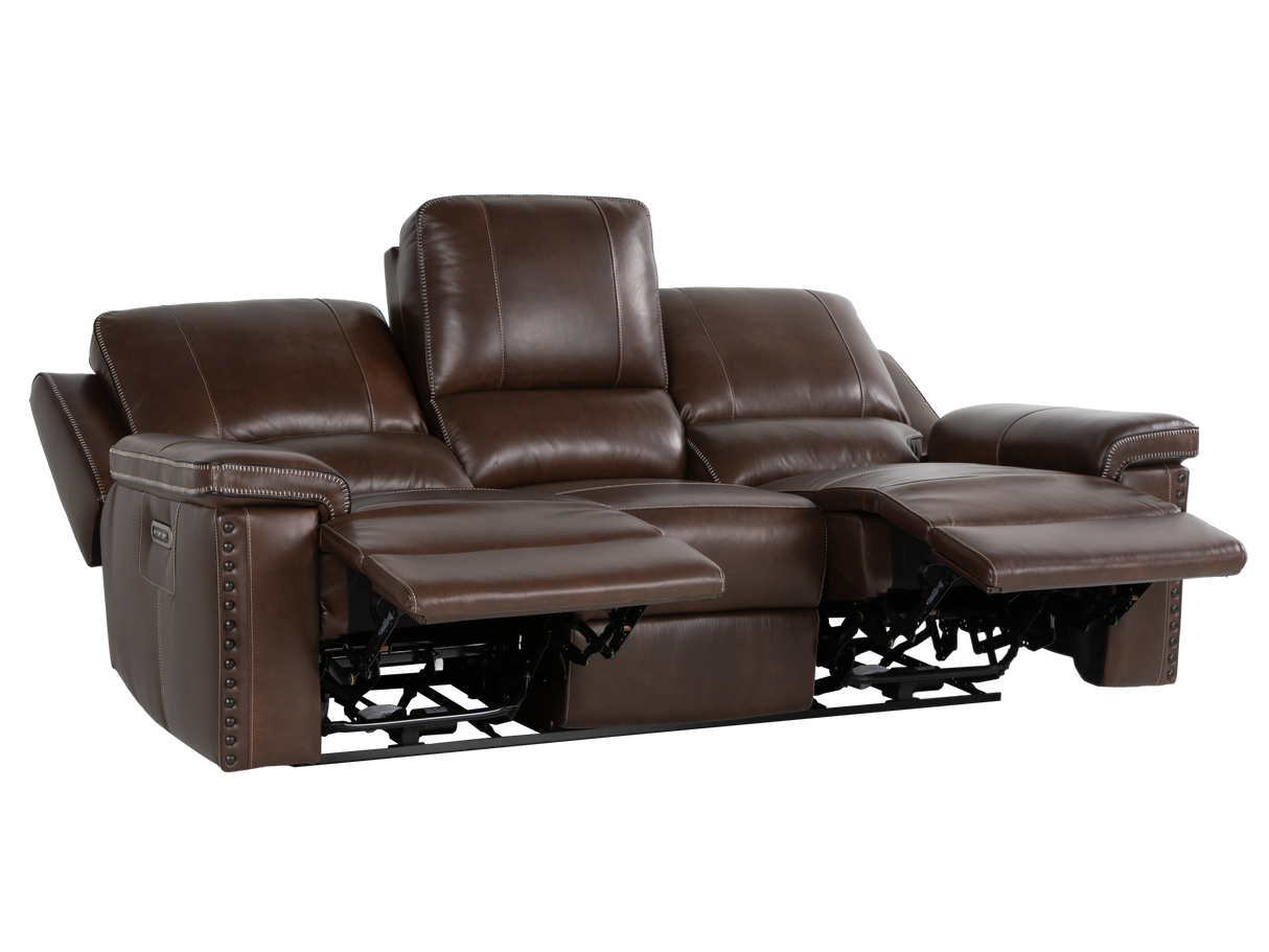 Chestnut Top Grain Leather Contemporary 3-Piece Dual Power Reclining Living Room Set with Console