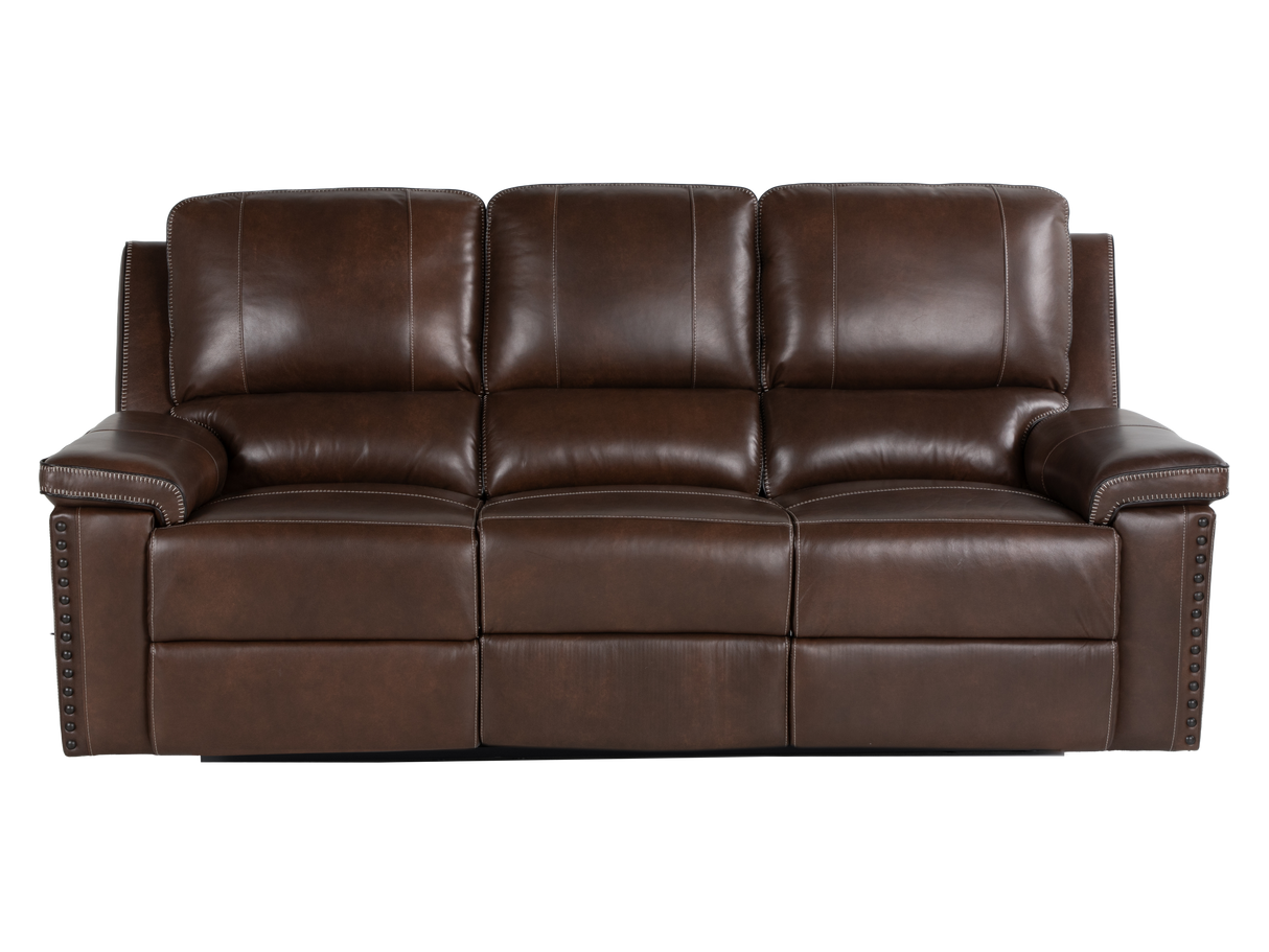 Chestnut Top Grain Leather Contemporary 3-Piece Dual Power Reclining Living Room Set with Console