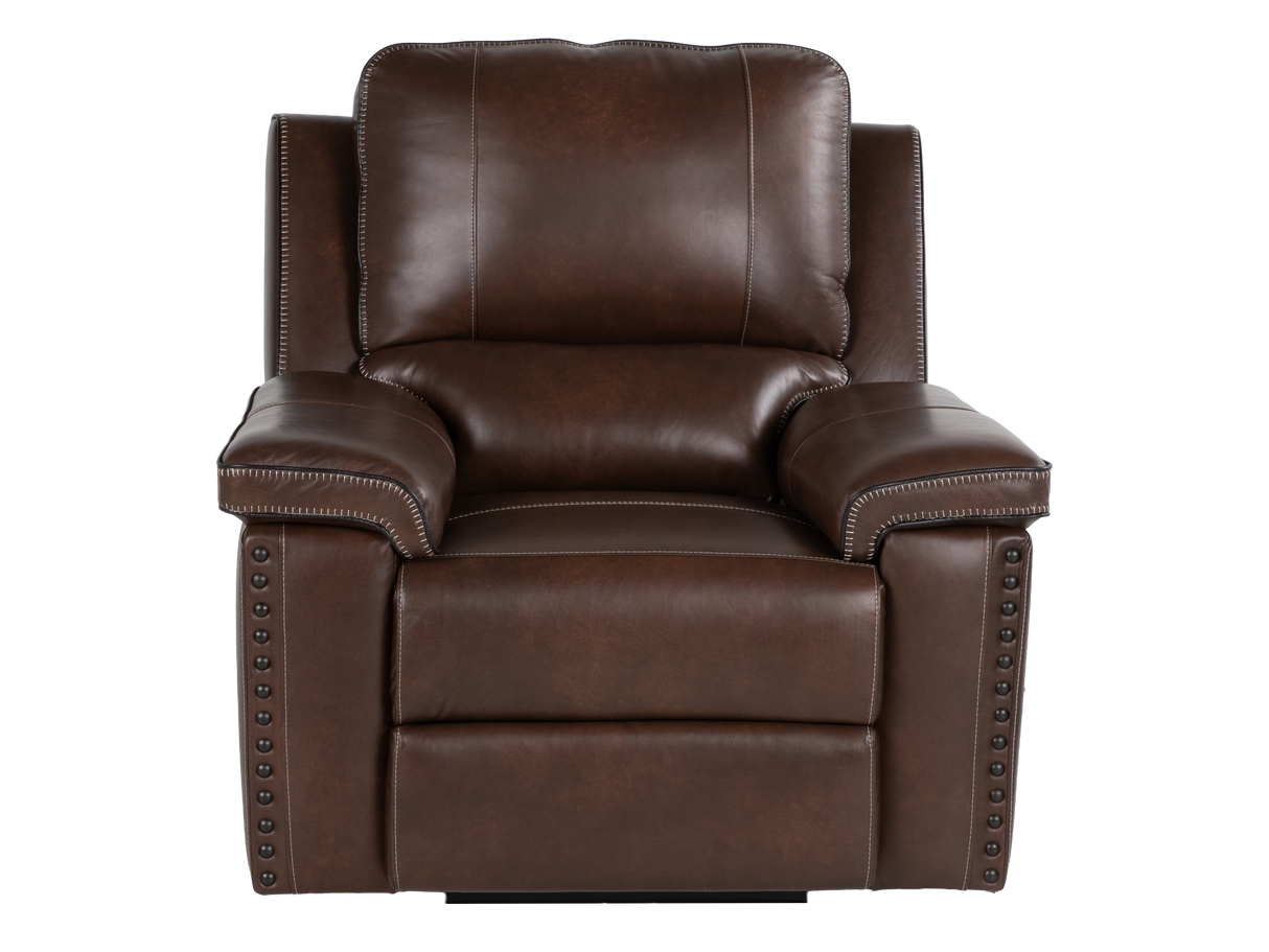 Chestnut Top Grain Leather Contemporary 3-Piece Dual Power Reclining Living Room Set with Console