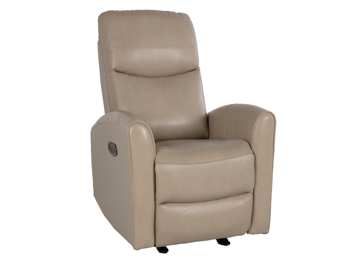 Beige Top Grain Leather Power Recliner with USB Charging