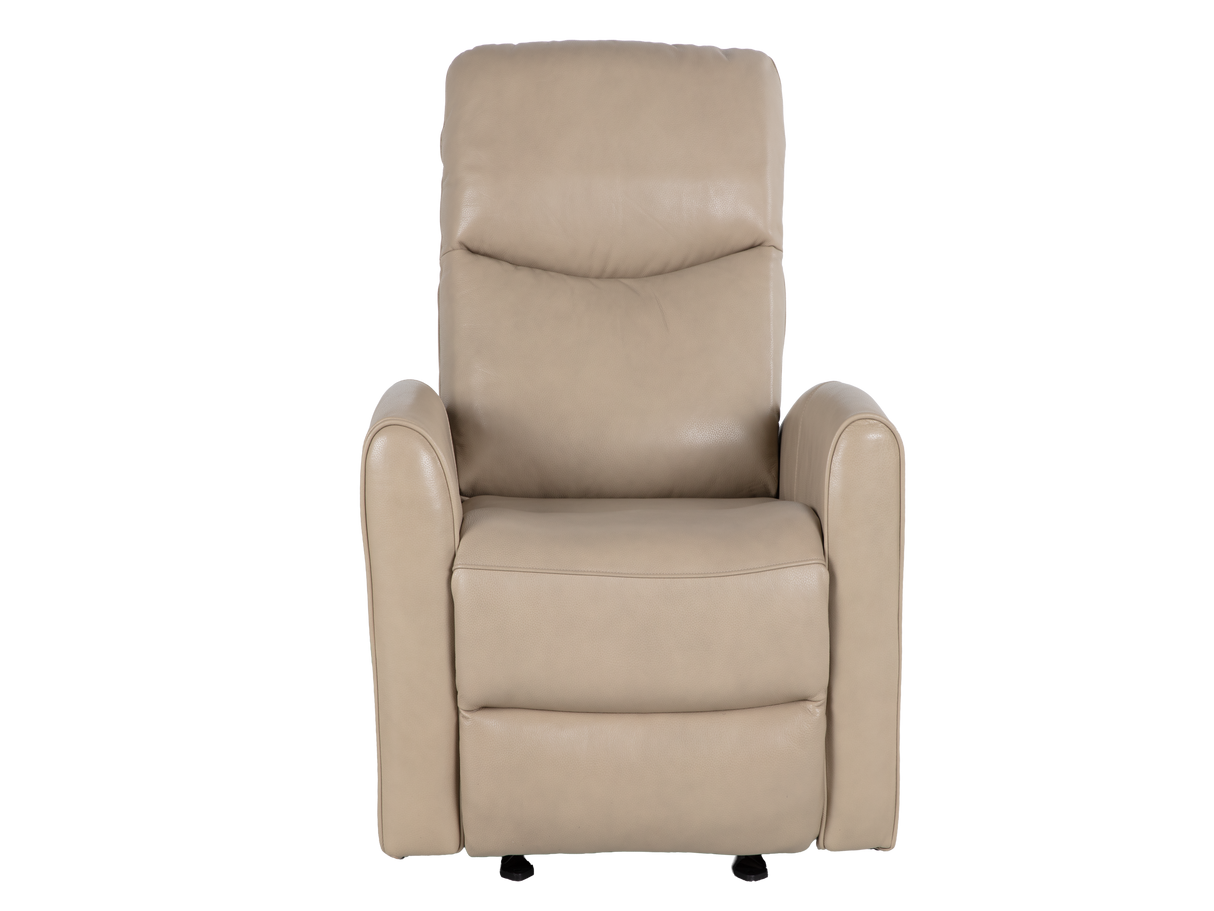 Beige Top Grain Leather Power Recliner with USB Charging