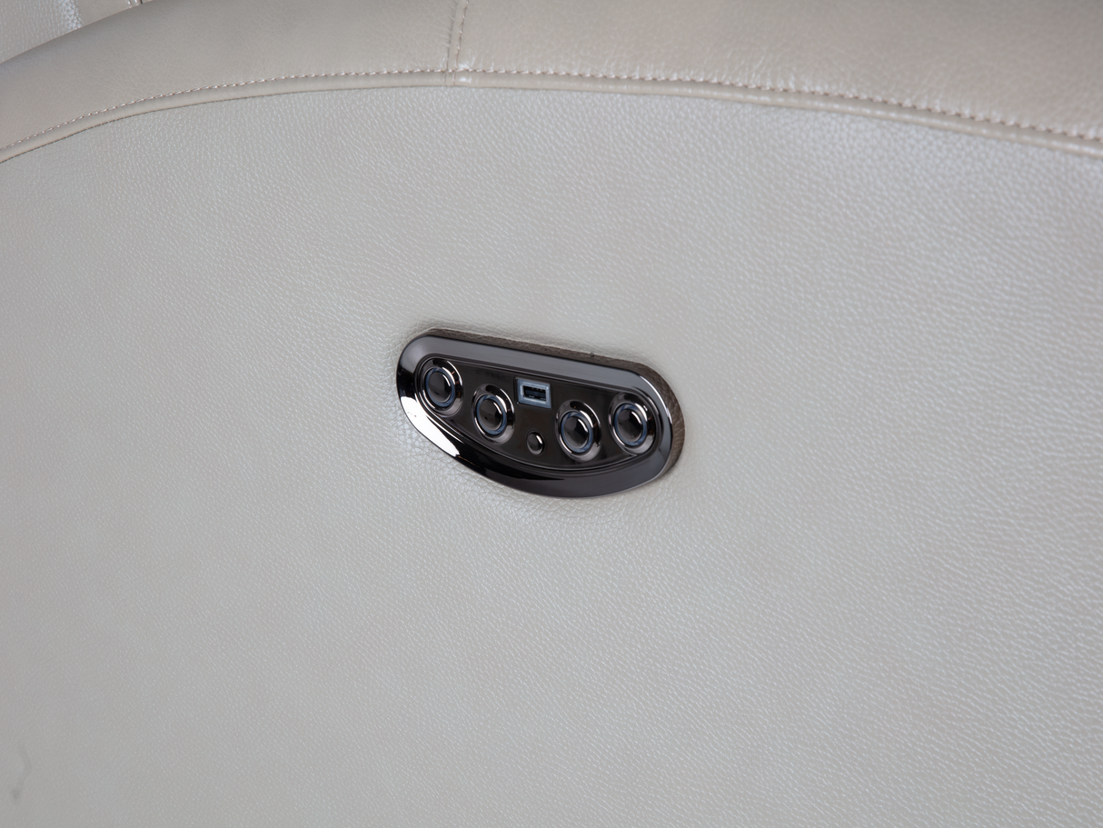 Beige Top Grain Leather Power Recliner with USB Charging