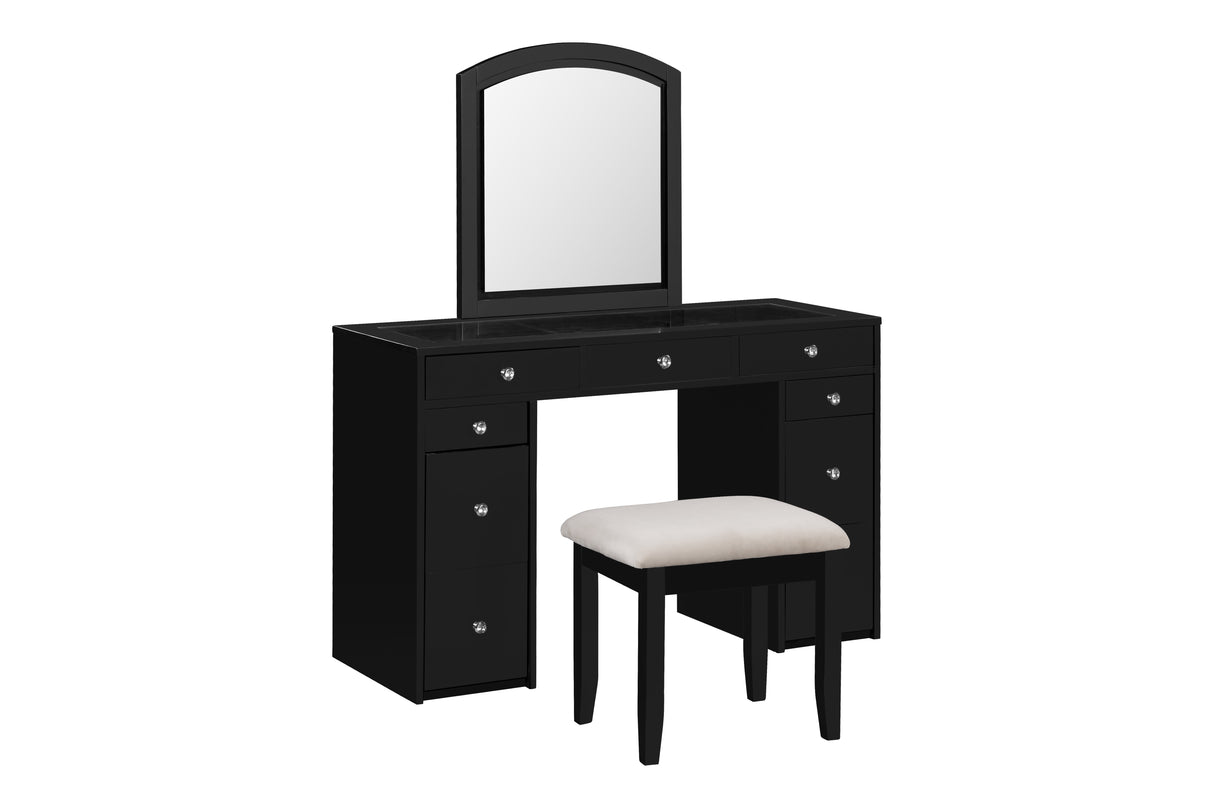 3 Piece Modern Vanity Set with Mirror and Stool by Mollai Collections | Bel Furniture