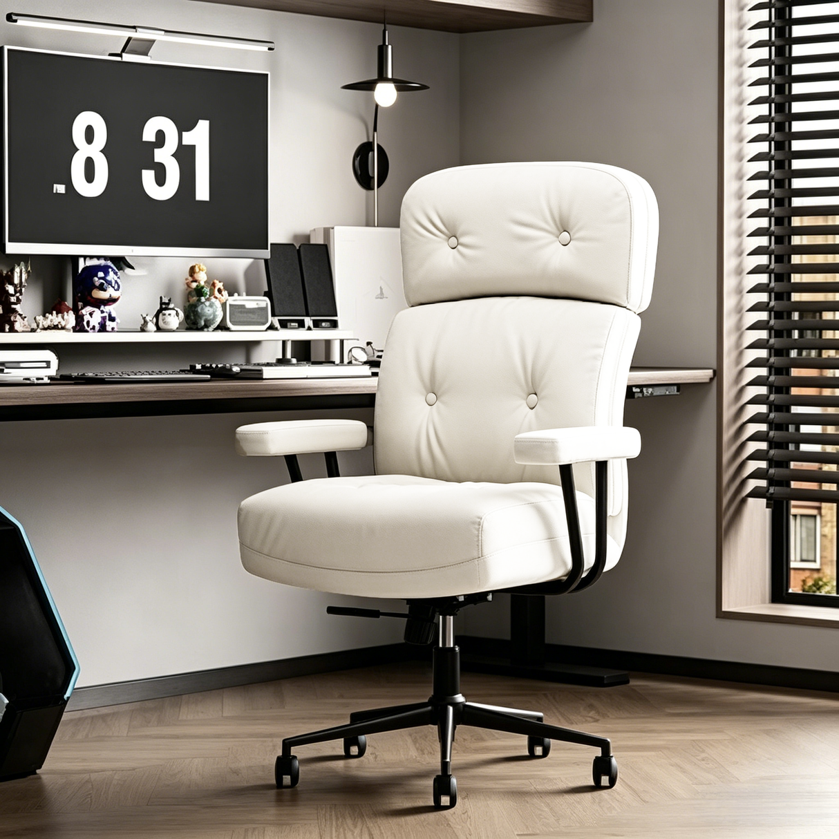Tufted Home Office Chair with Wheels, Armrests & Adjustable Height