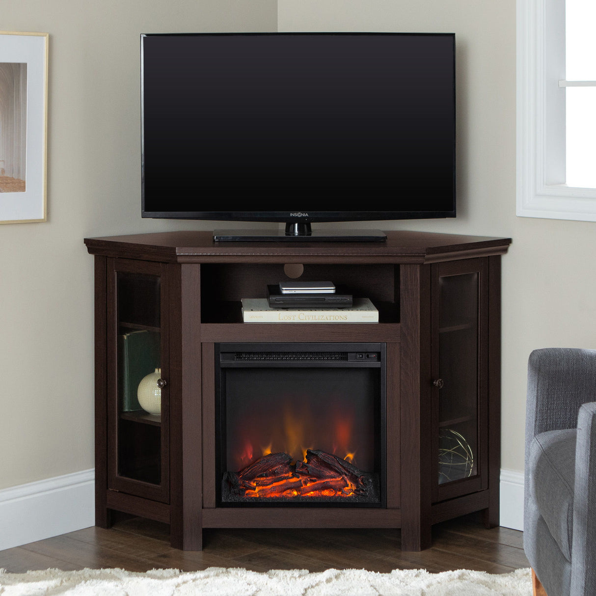 Classic Glass Door Fireplace TV Stand For Tvs Up To 55" by Walker Edison | Bel Furniture