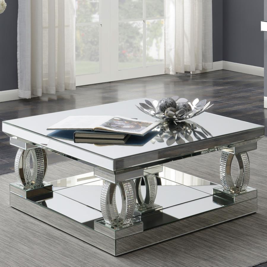Amalia - Square Mirrored Acrylic Crystal Coffee Table - Silver by CoasterElevations | Bel Furniture