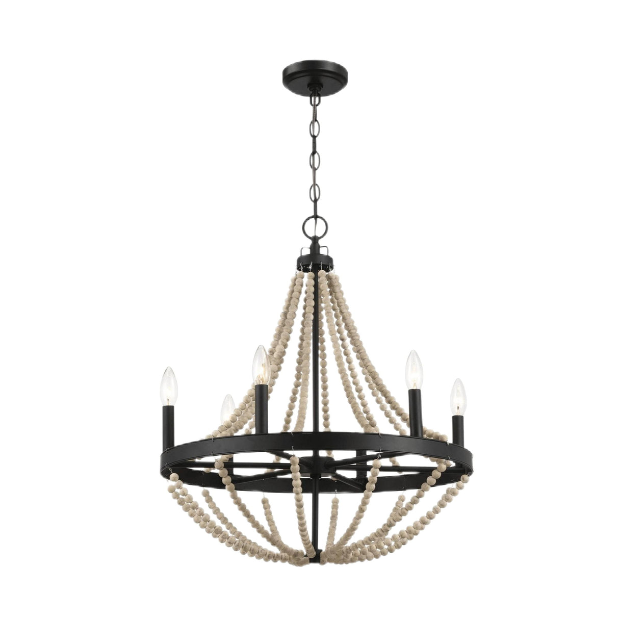 Starry - Chandelier Farmhouse Six Candle Light Wood Beaded Pendant Light For Dining Room - Black / Clear by Ashcroft Furniture | Bel Furniture