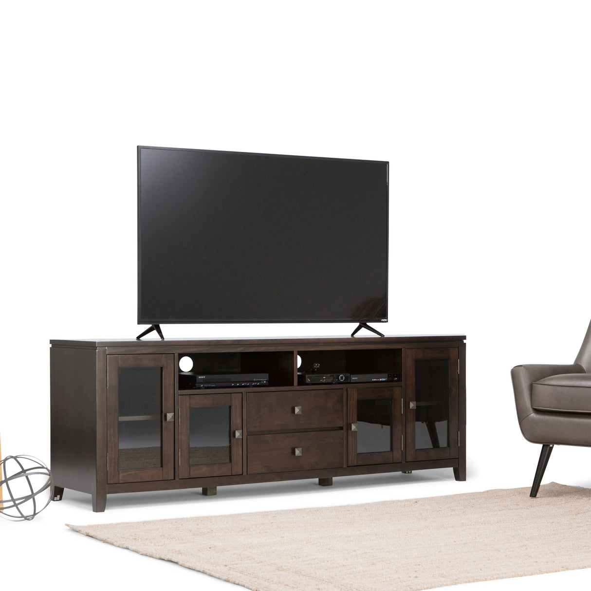 Cosmopolitan - Wide TV Media Stand - Mahogany Brown by Simpli-Home | Bel Furniture