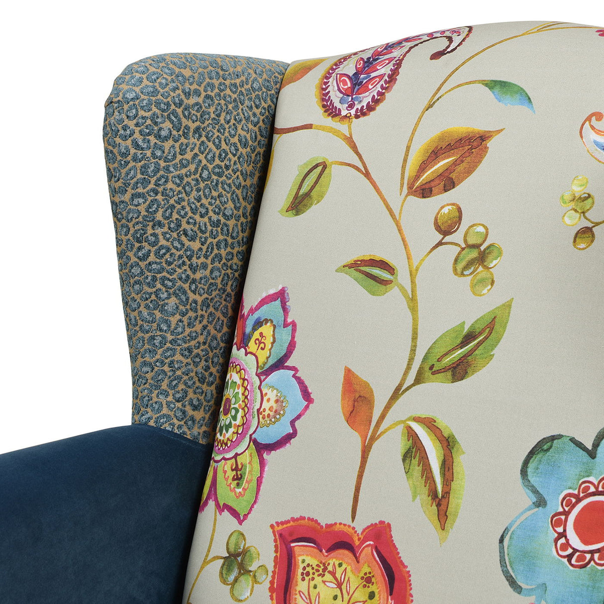 Anya - Boho Chic Wingback Accent Arm Chair - Floral / Leopard / Blue Teal / Yellow Gold by Jennifer Taylor Home | Bel Furniture