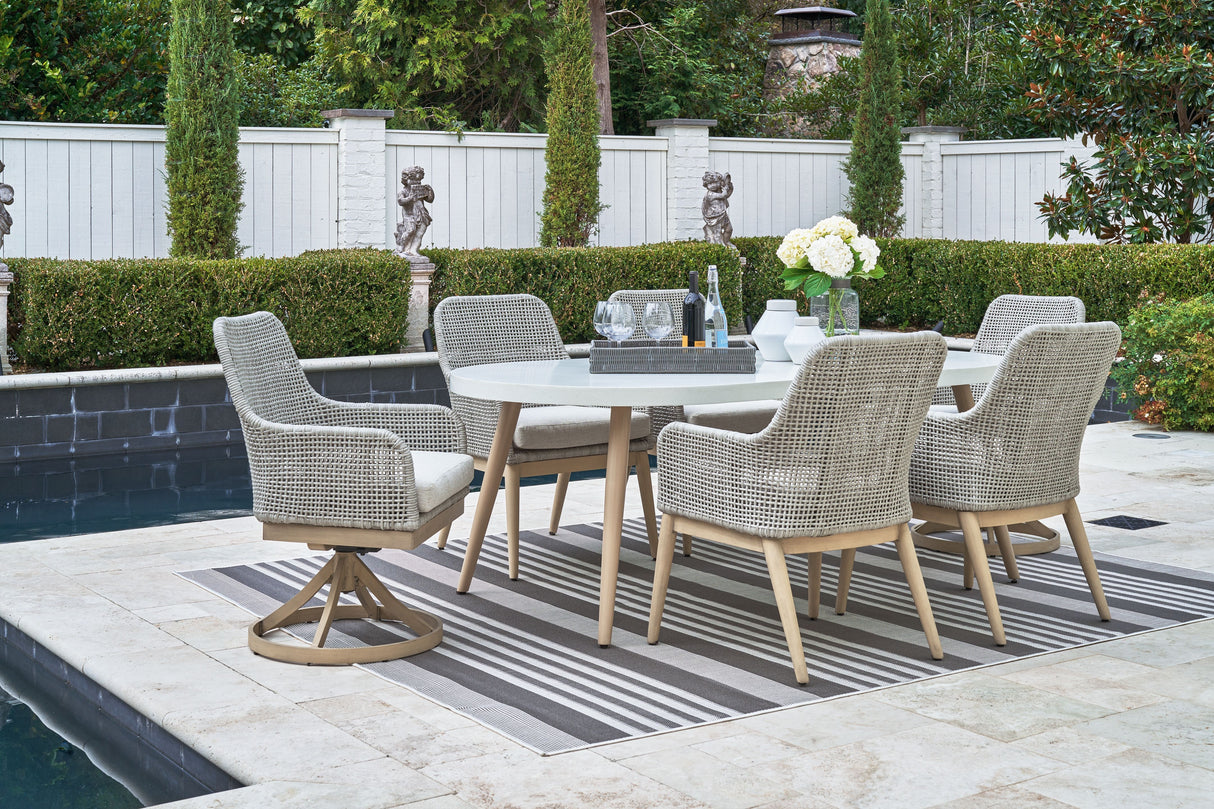 Seton Creek - Dining Set Dark Gray 7 Pc. Table, 4 Arm Chairs, 2 Swivel Chairs by Signature Design by Ashley® | Bel Furniture