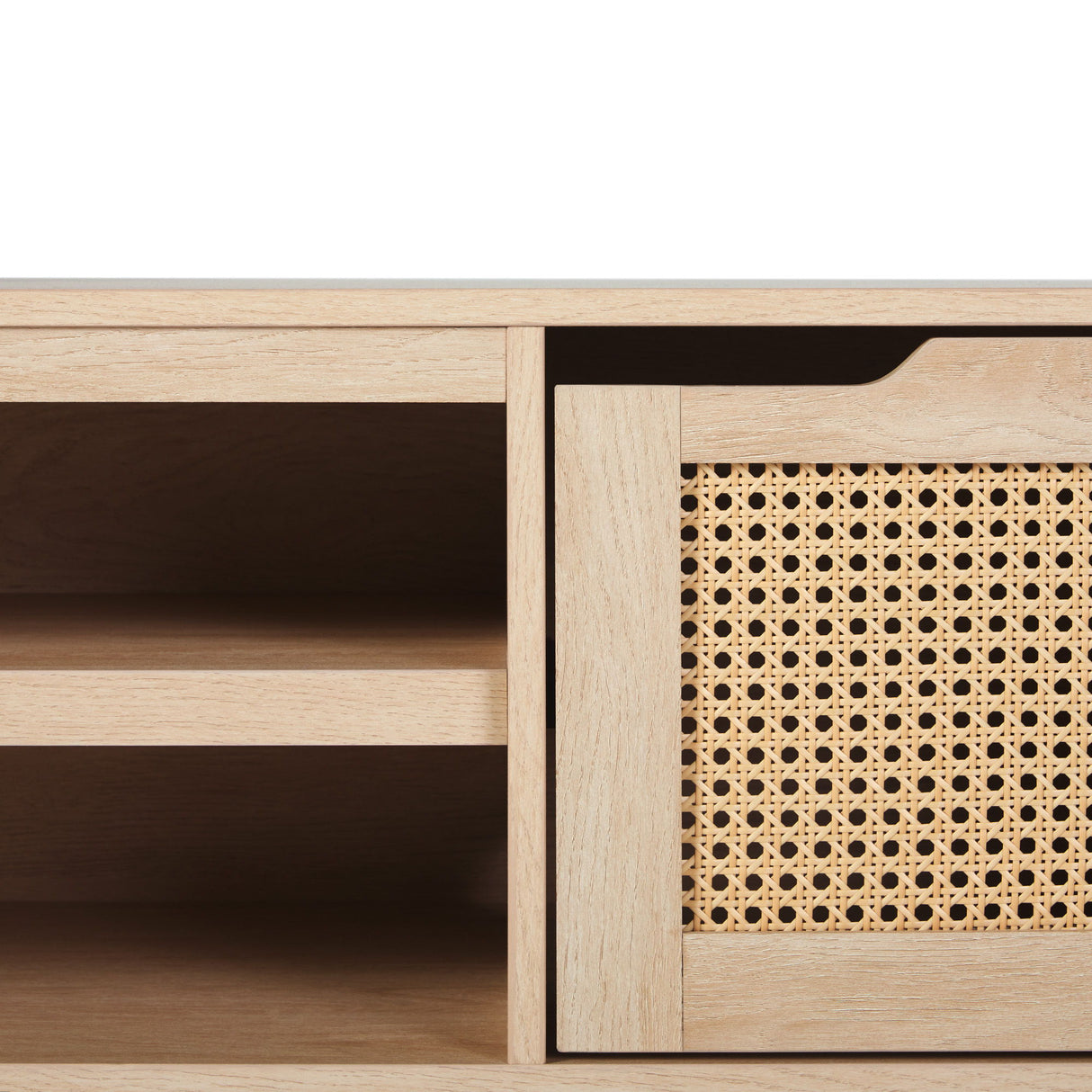 Modern Door Low TV Stand For TVs Up To 80" - Coastal Oak by Walker Edison | Bel Furniture