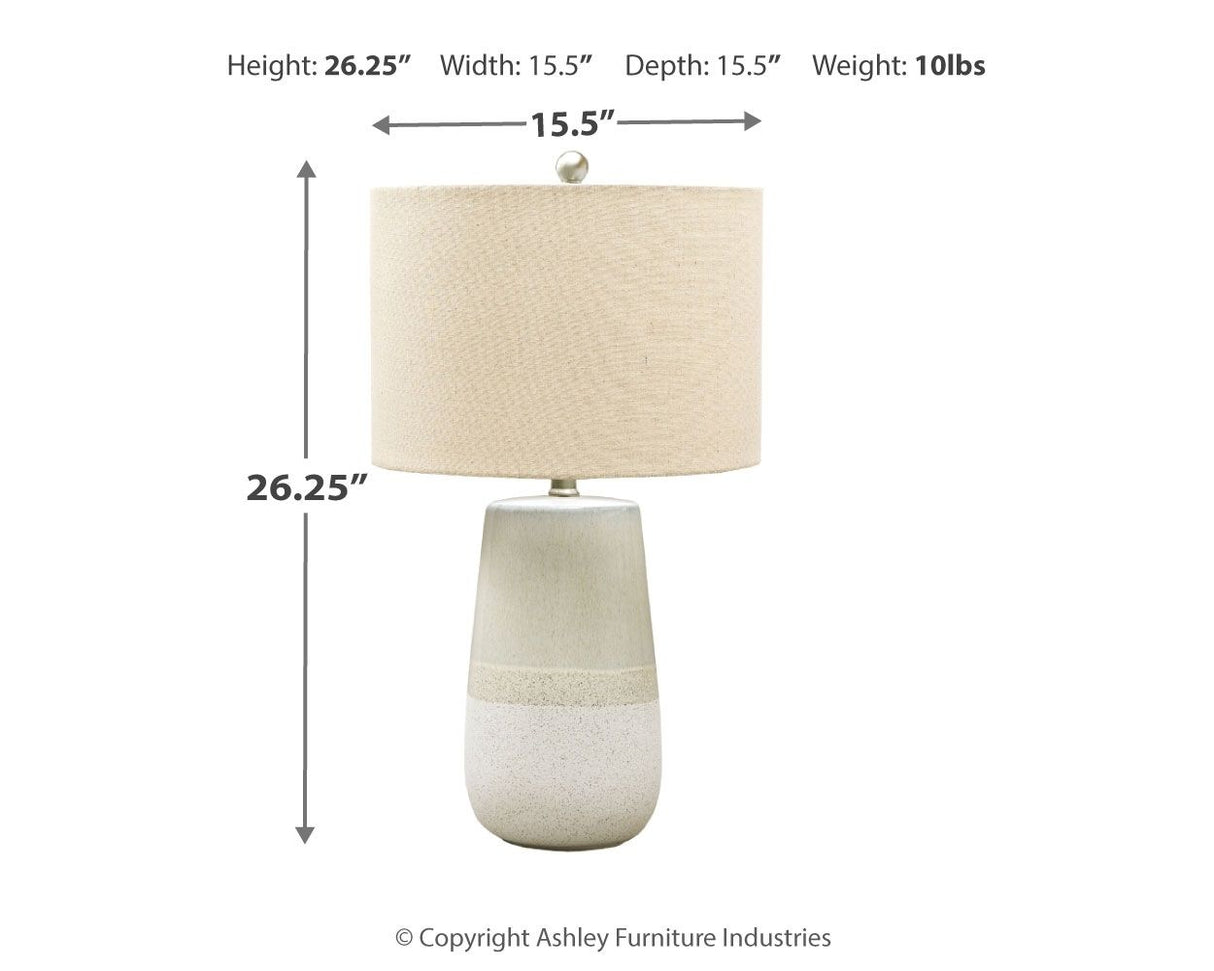 Shavon - Beige / White - Ceramic Table Lamp by Signature Design by Ashley® | Bel Furniture