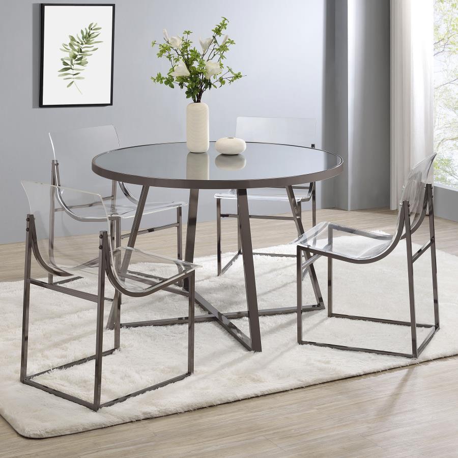 Jillian - Round Mirror Top Dining Table - Black Nickel by Coaster Fine Furniture | Bel Furniture