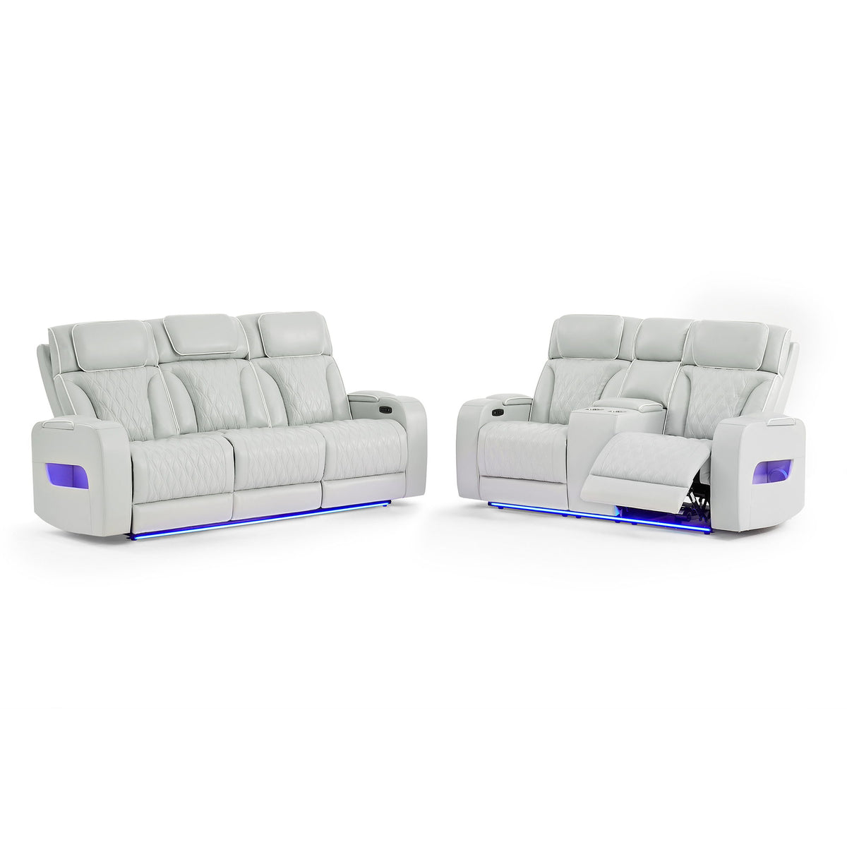 Julian - Power Reclining Sofa With Footrest And LED Lighting - Silver