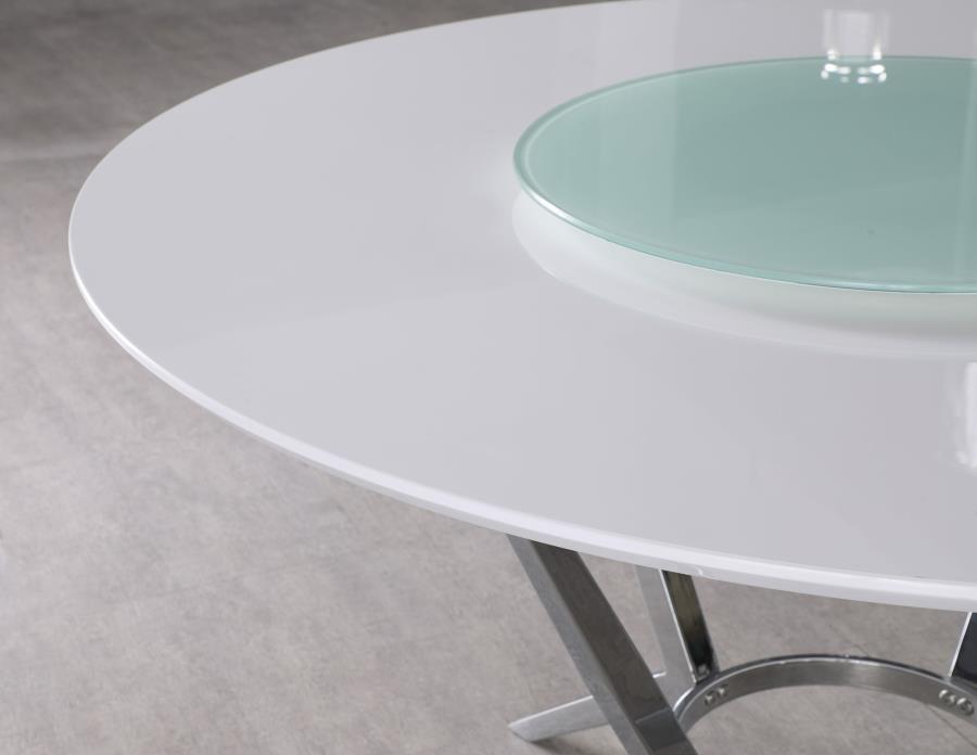 Abby - Round Lazy Susan Dining Table - White High Gloss by CoasterElevations | Bel Furniture