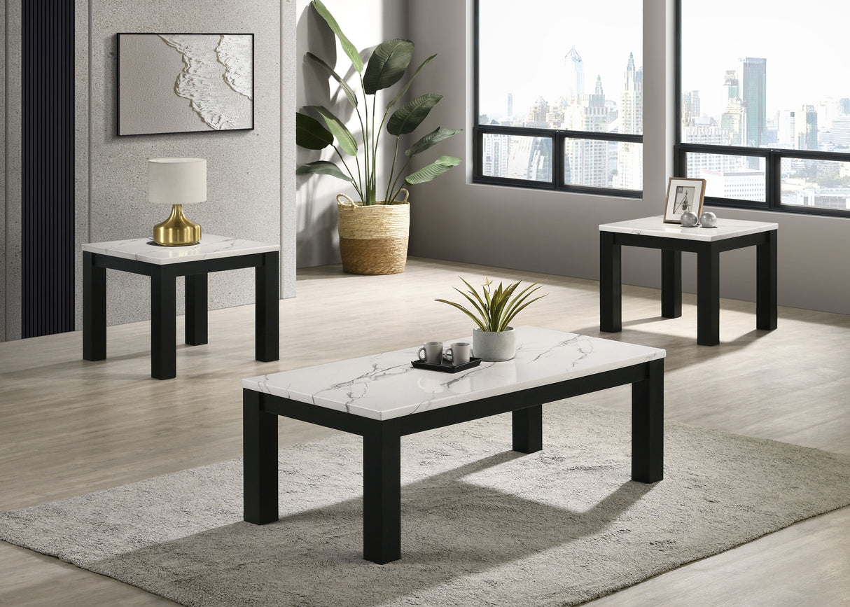 Ivy - 3 Piece Faux Marble White Cocktail Set - White / Black by Crown Mark | Bel Furniture