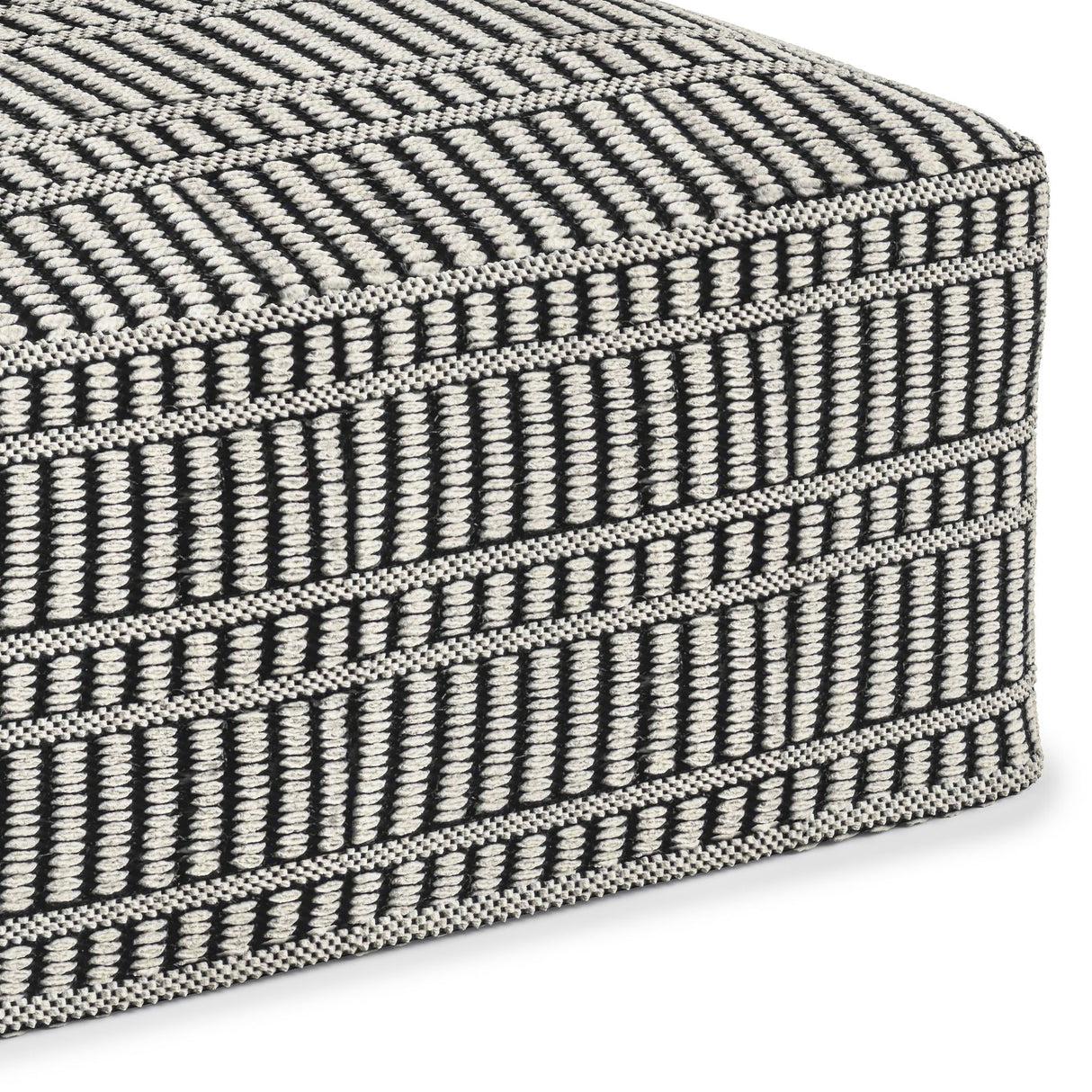 Safford - Square Woven Outdoor / Indoor Pouf - Black / White by Simpli-Home | Bel Furniture