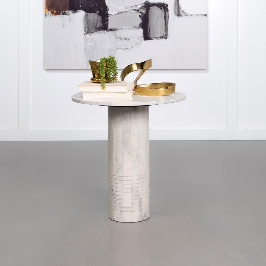 Astoria - Round Genuine Marble Side End Table - White by Coaster Fine Furniture | Bel Furniture