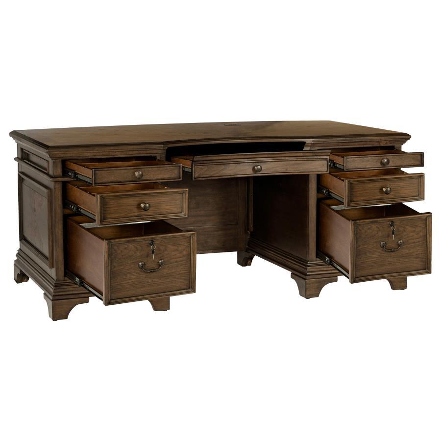 Hartshill - 7-Drawer Executive Desk - Burnished Oak by CoasterElevations | Bel Furniture