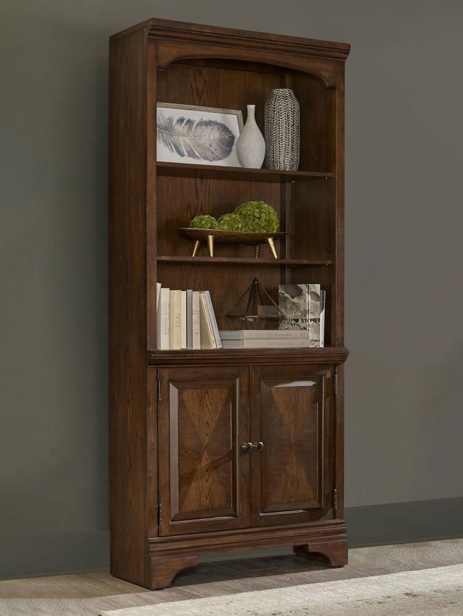 Hartshill - 3-Shelf Cabinet Bookcase - Burnished Oak by CoasterElevations | Bel Furniture