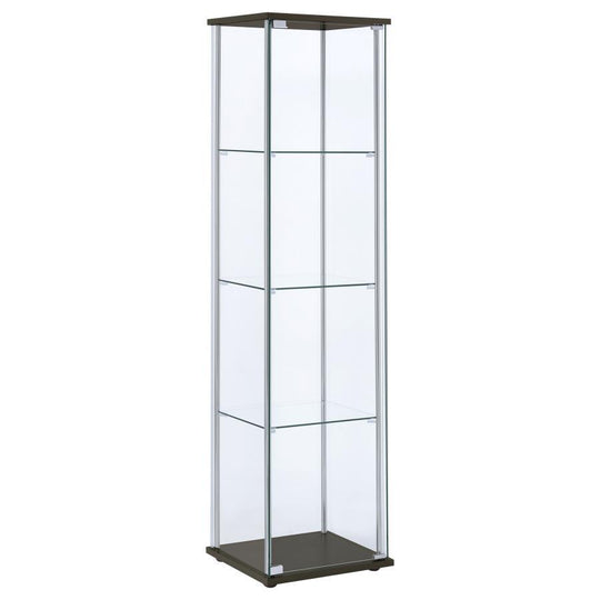 Bellatrix - 4-Shelf Clear Glass Curio Cabinet Dark Brown by CoasterEveryday | Bel Furniture