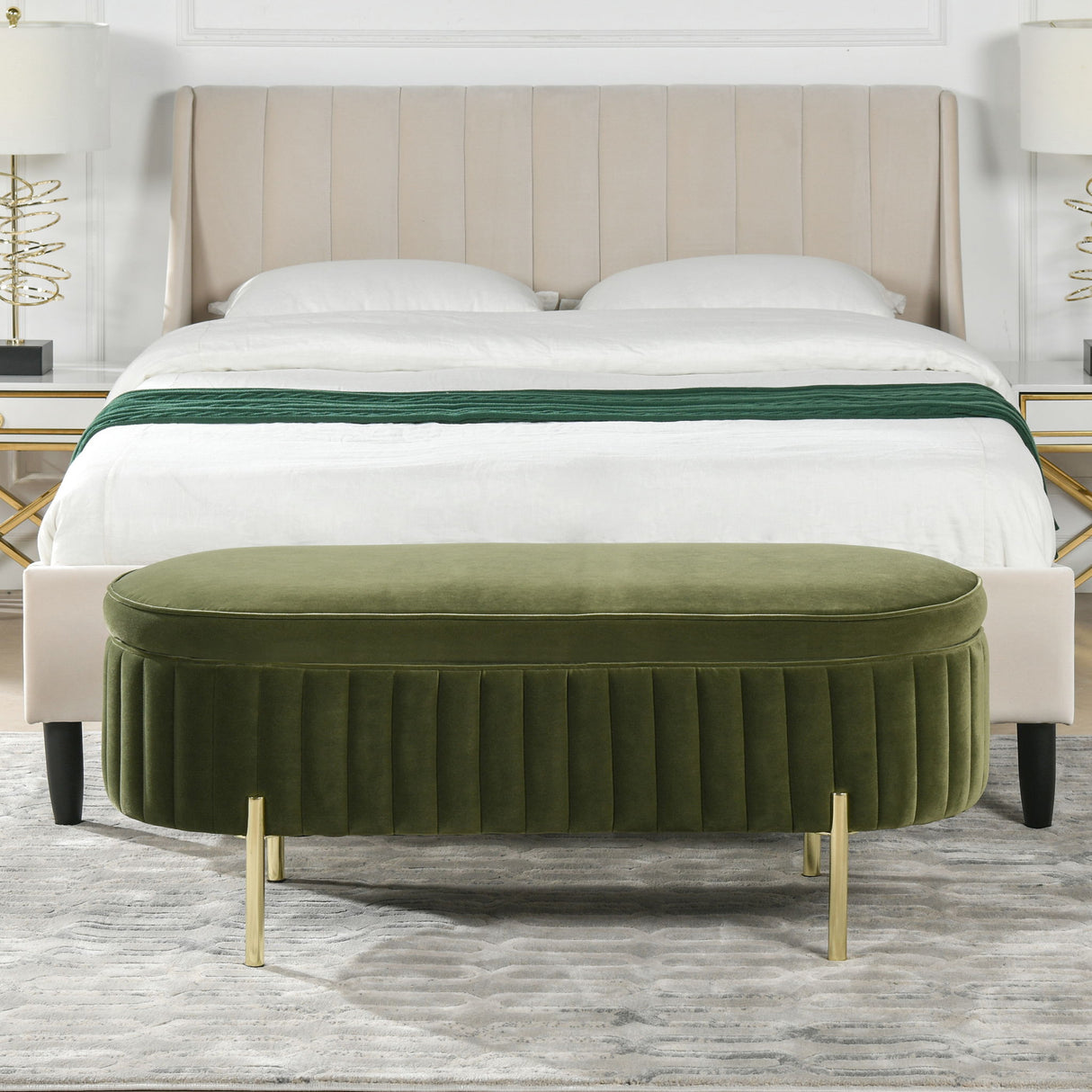 Chloe - Modern Glam Storage Bench - Olive Green by Jennifer Taylor Home | Bel Furniture