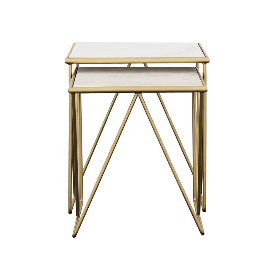 Bette - 2 Piece Marble Top Nesting Table Set - White And Gold by CoasterEssence | Bel Furniture