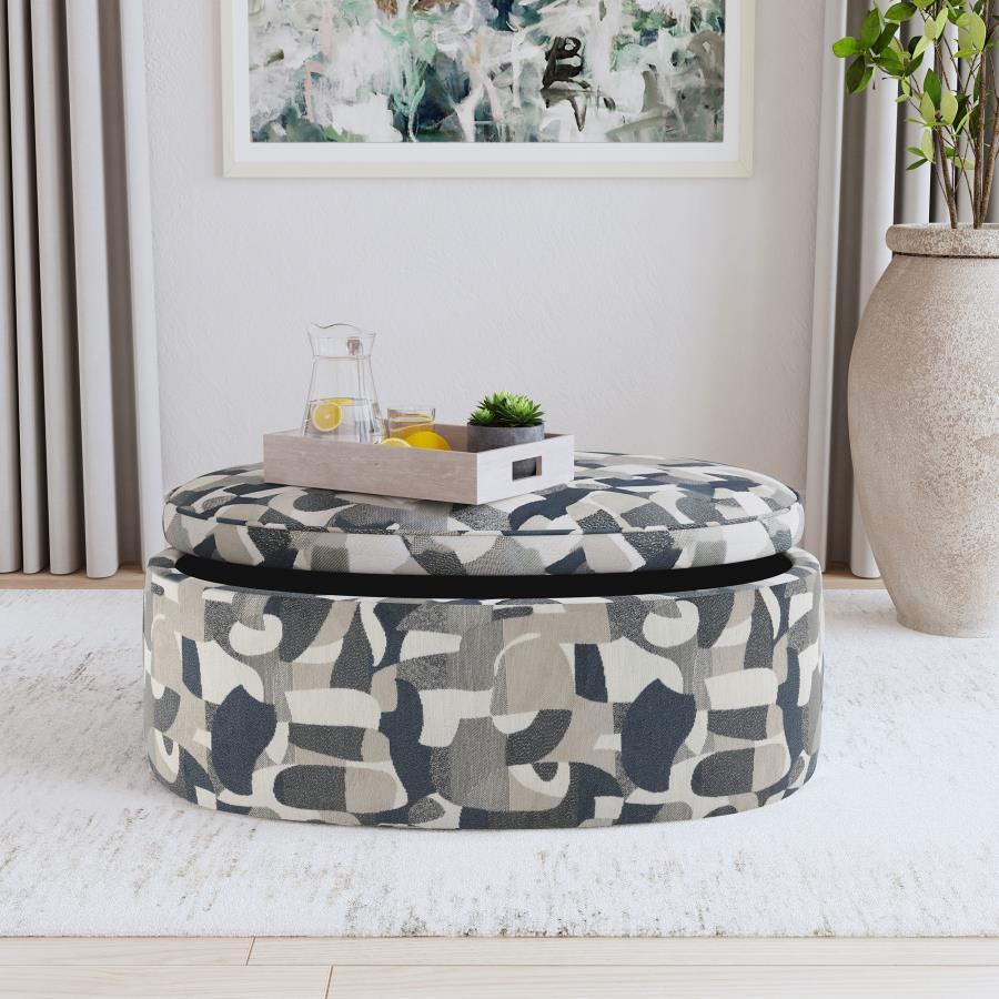 Tomkins - Oval Upholstered Storage Ottoman - Indigo Blue by Coaster Fine Furniture | Bel Furniture