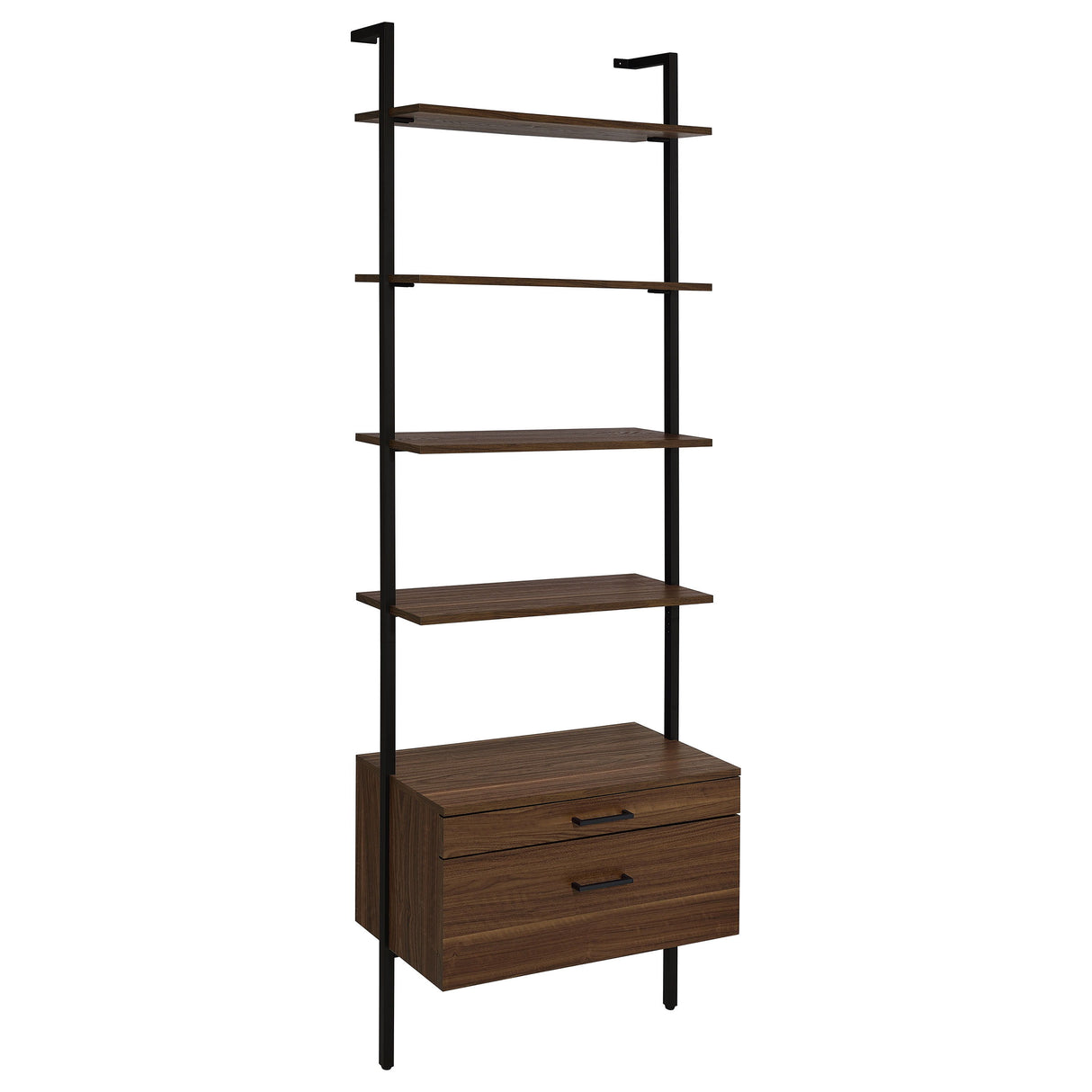 Owens - Wall Bookshelf Dark Brown 4 Shelves, 2 Drawers by Coaster Fine Furniture | Bel Furniture