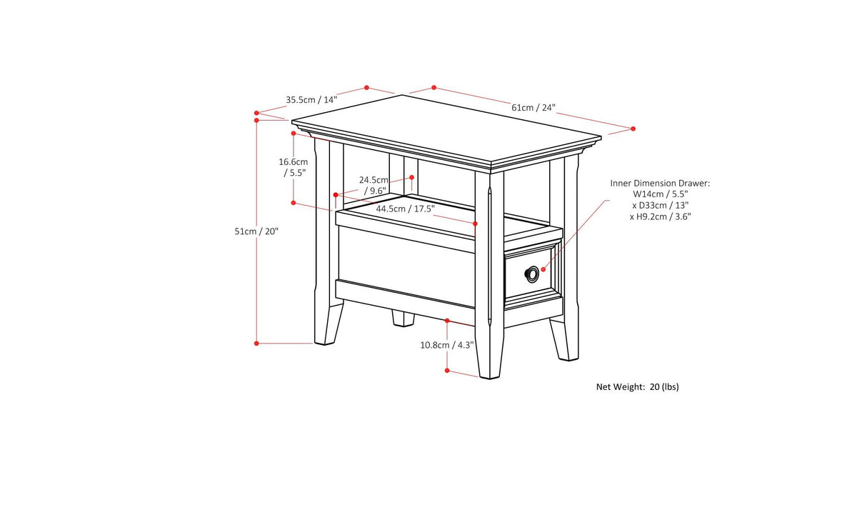 Amherst - Narrow Side Table - Hickory Brown by Simpli-Home | Bel Furniture