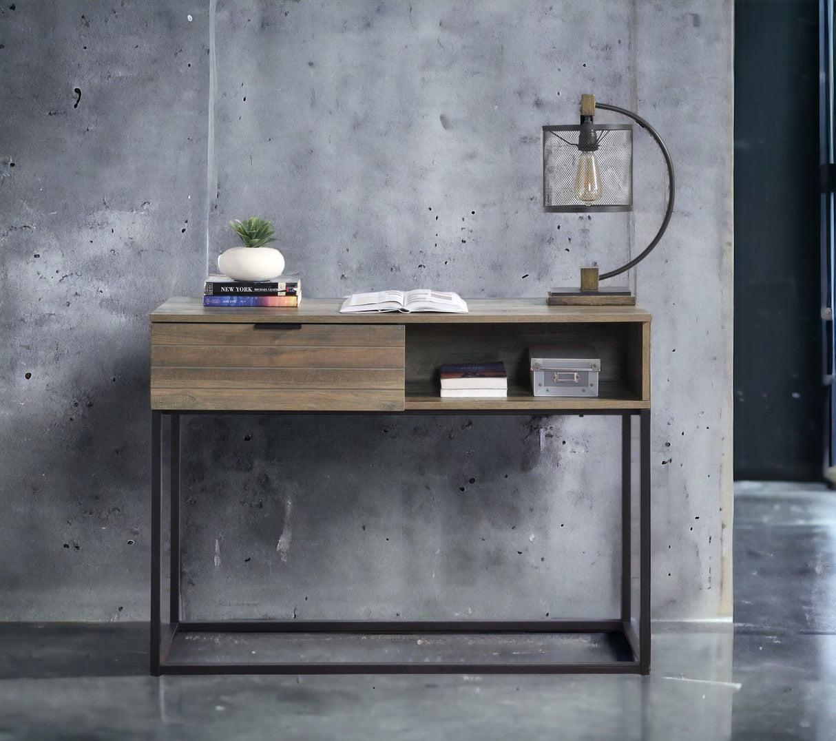 Galeno - Legs Writing Desk - Rustic Oak / Black by Urban Nest | Bel Furniture